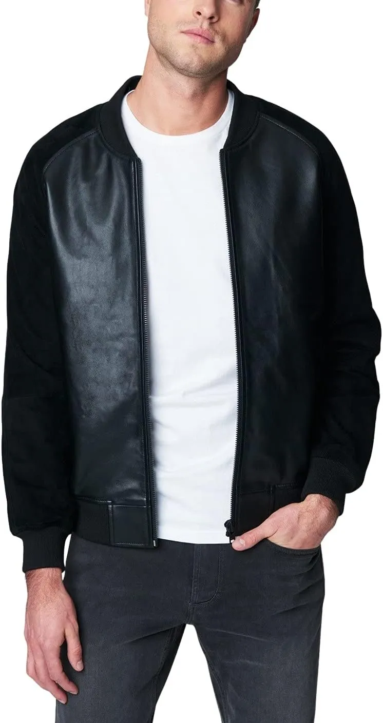 [BLANKNYC] mens Mens Faux Suede and Leather Bomber Jacket, Comfortable & Casual CoatFaux Leather Jacket
