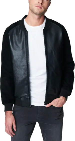 [BLANKNYC] mens Mens Faux Suede and Leather Bomber Jacket, Comfortable & Casual CoatFaux Leather Jacket