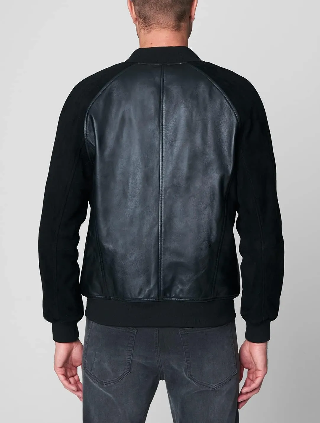 [BLANKNYC] mens Mens Faux Suede and Leather Bomber Jacket, Comfortable & Casual CoatFaux Leather Jacket