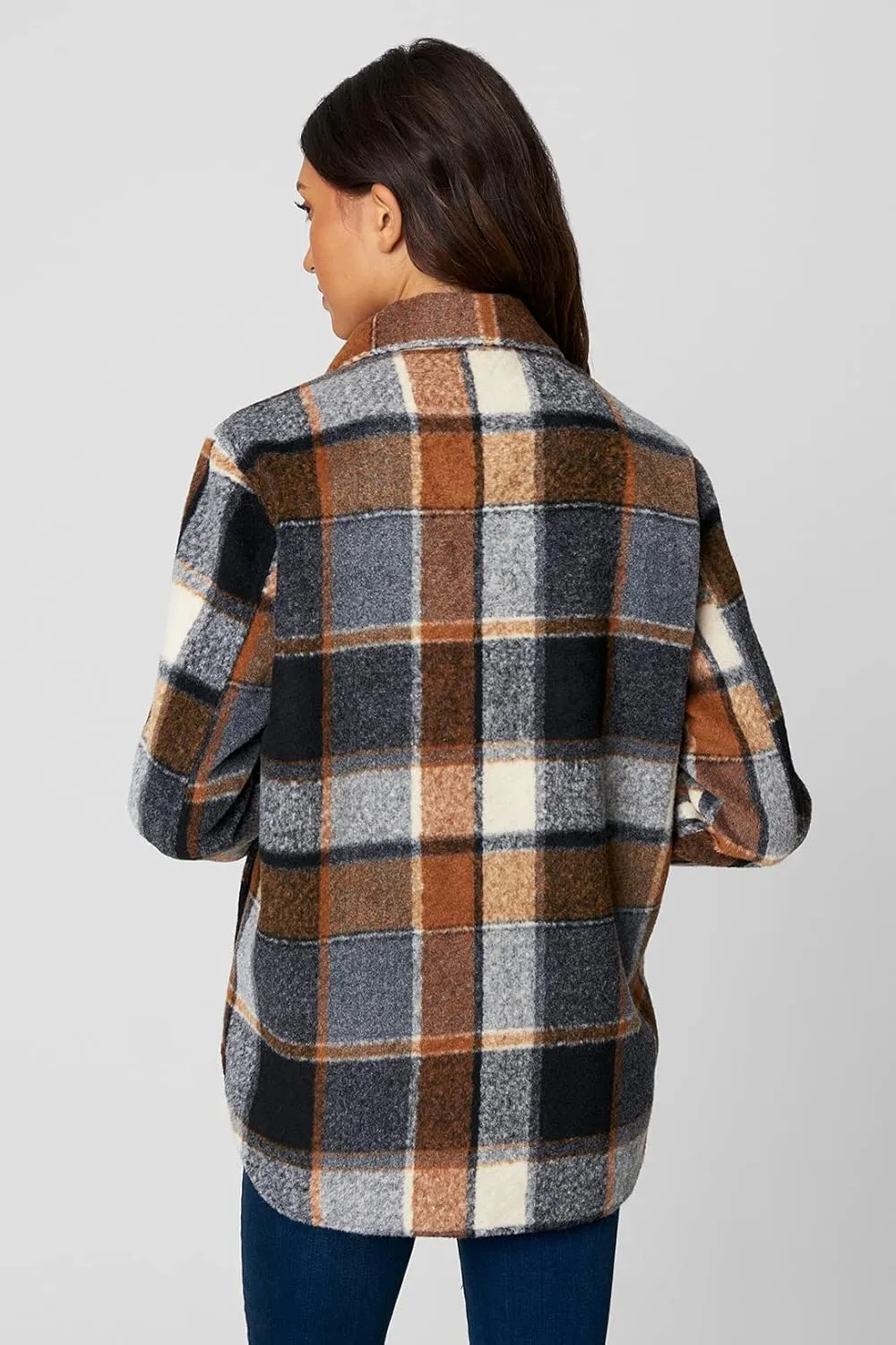[BLANKNYC] Womens Luxury Clothing Plaid Shirt Jacket, Stylish Shacket & Trendy Coat, Hit The Trail, Small