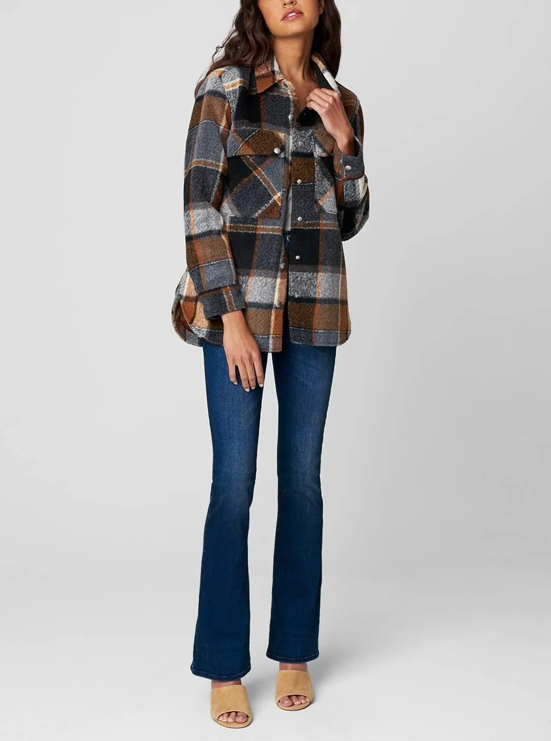 [BLANKNYC] Womens Luxury Clothing Plaid Shirt Jacket, Stylish Shacket & Trendy Coat, Hit The Trail, Small