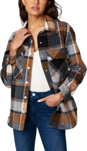 [BLANKNYC] Womens Luxury Clothing Plaid Shirt Jacket, Stylish Shacket & Trendy Coat, Hit The Trail, Small