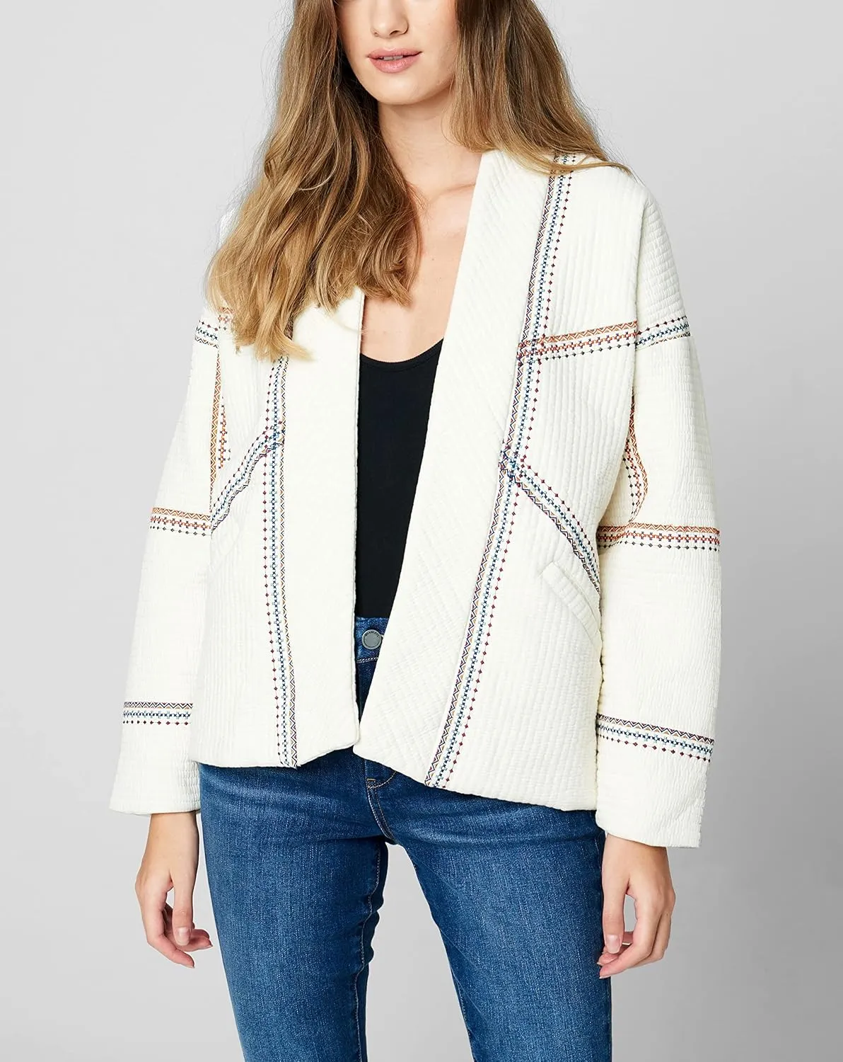 [BLANKNYC] womens Luxury Clothing Quilted Embroidered Kimono Jacket, Comfortable & Stylish Coat