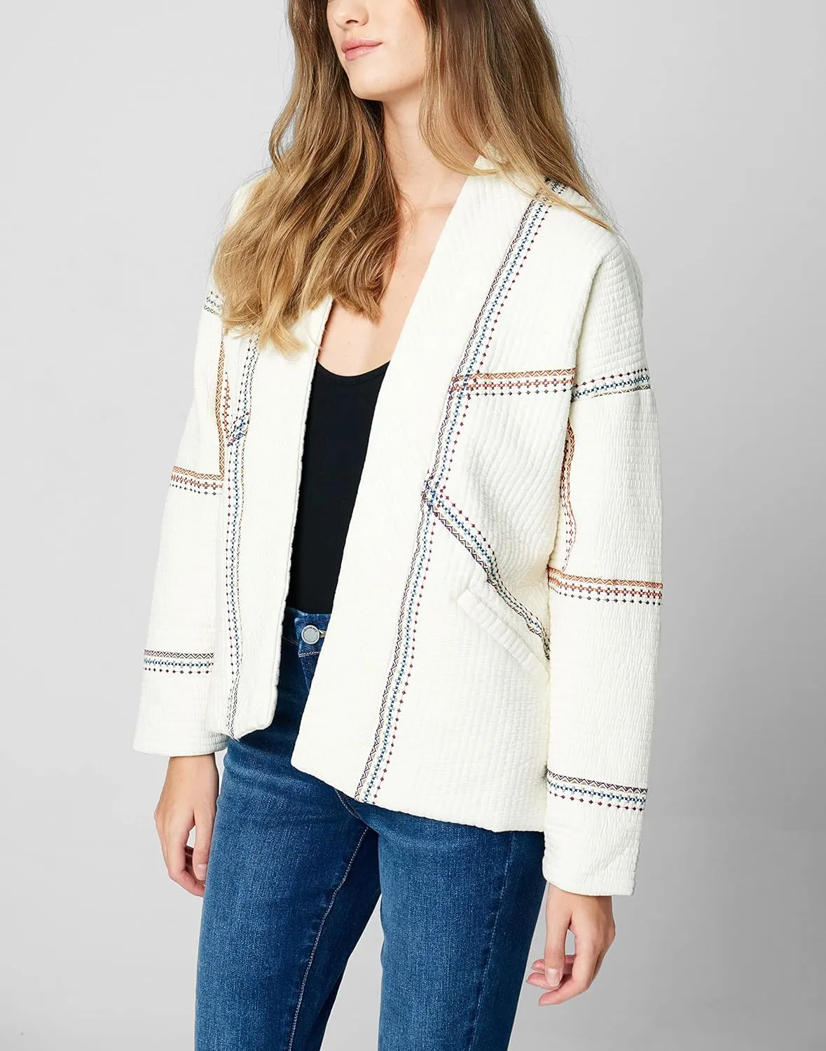 [BLANKNYC] womens Luxury Clothing Quilted Embroidered Kimono Jacket, Comfortable & Stylish Coat