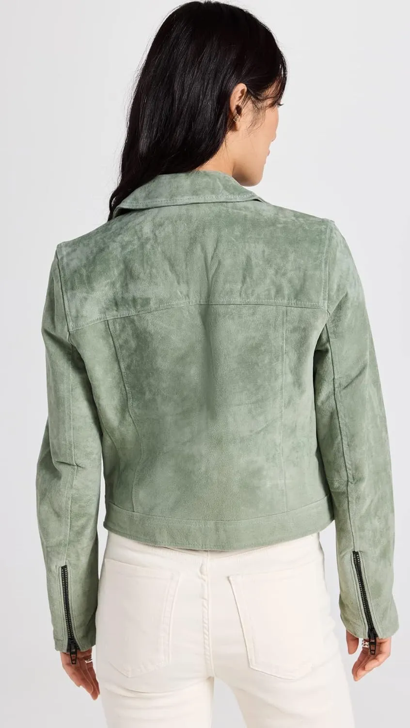 [BLANKNYC] Womens Luxury Clothing Real Suede Moto Jacket With Black Zipper Details, Comfortable & Stylish Coat