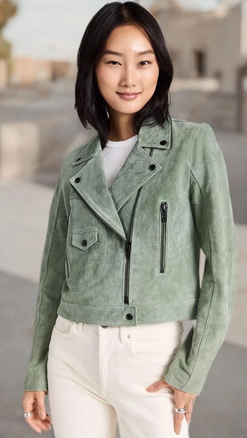 [BLANKNYC] Womens Luxury Clothing Real Suede Moto Jacket With Black Zipper Details, Comfortable & Stylish Coat