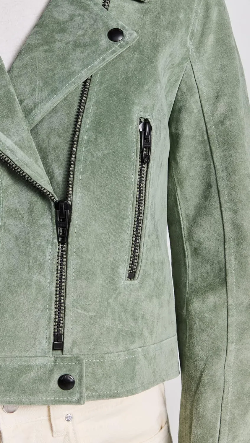 [BLANKNYC] Womens Luxury Clothing Real Suede Moto Jacket With Black Zipper Details, Comfortable & Stylish Coat