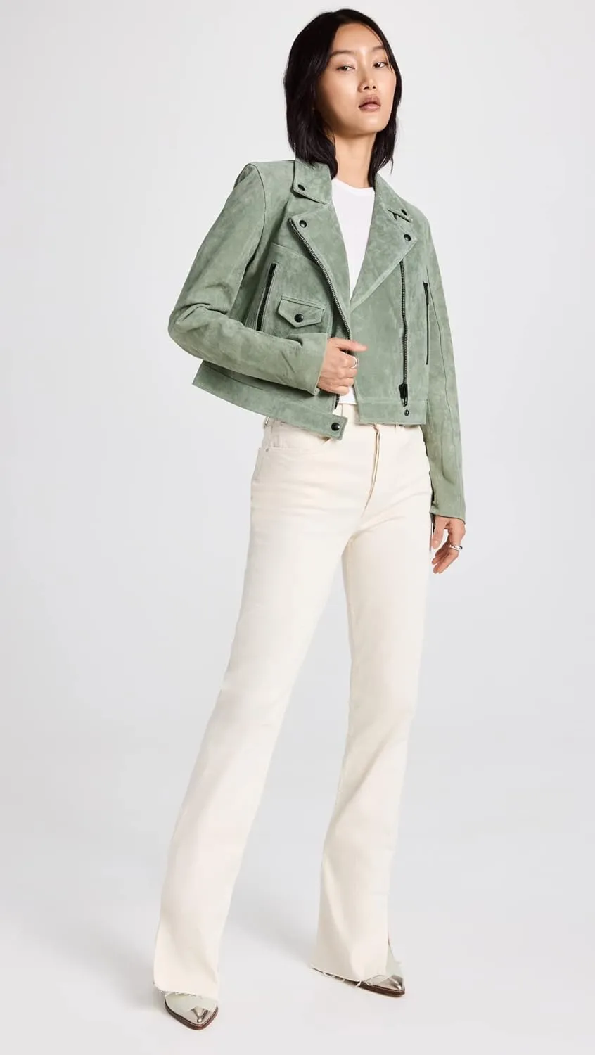 [BLANKNYC] Womens Luxury Clothing Real Suede Moto Jacket With Black Zipper Details, Comfortable & Stylish Coat