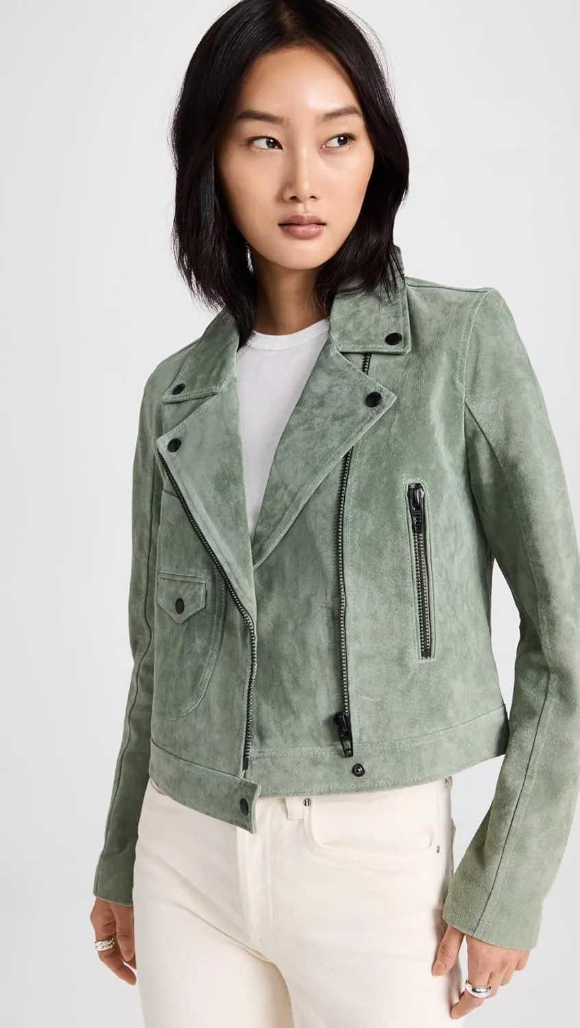 [BLANKNYC] Womens Luxury Clothing Real Suede Moto Jacket With Black Zipper Details, Comfortable & Stylish Coat