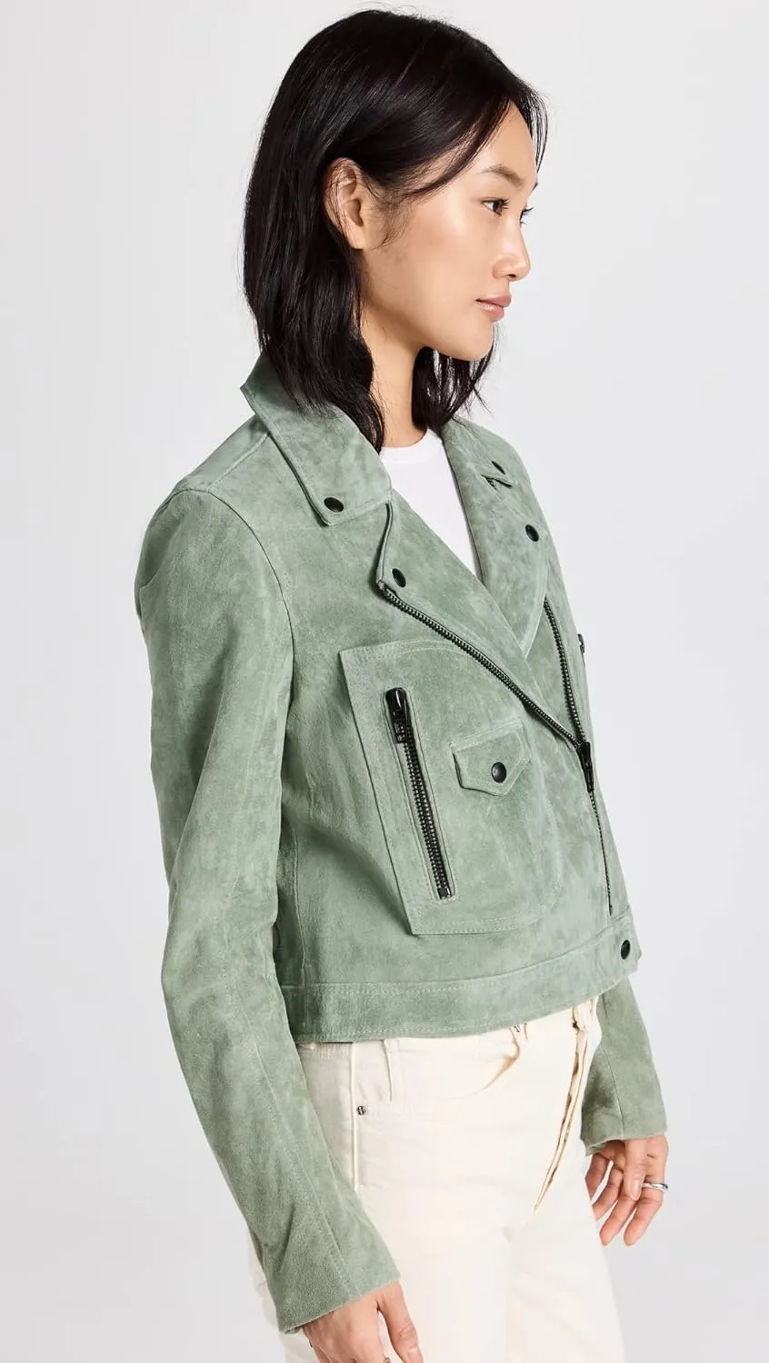 [BLANKNYC] Womens Luxury Clothing Real Suede Moto Jacket With Black Zipper Details, Comfortable & Stylish Coat