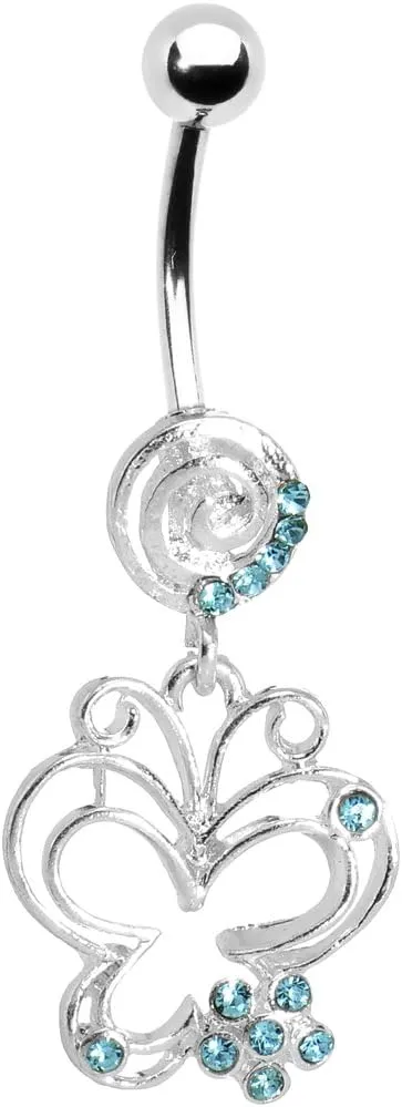 Body Candy Brilliant Blue Flower Butterfly Swirl Dangle Belly Ring