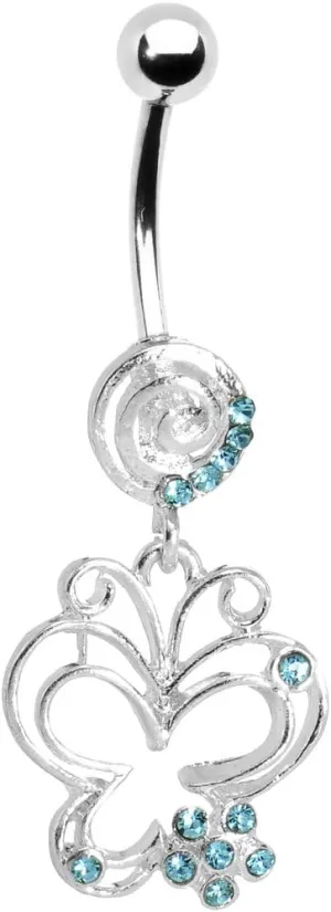 Body Candy Brilliant Blue Flower Butterfly Swirl Dangle Belly Ring