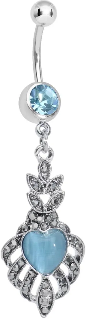 Body Candy Brilliant Blue Royal Blue Heart Dangle Belly Ring