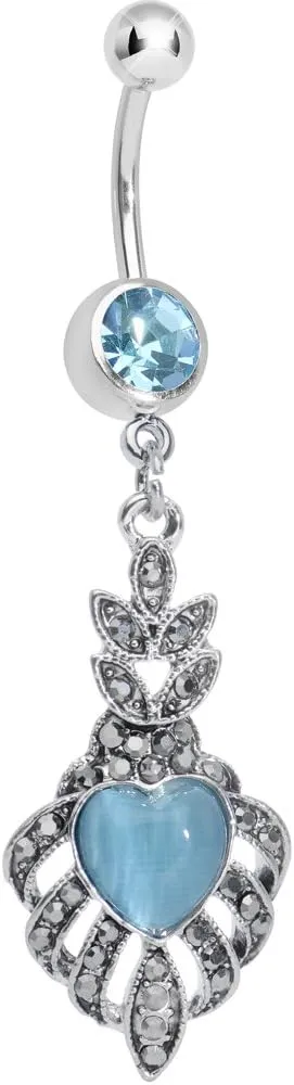 Body Candy Brilliant Blue Royal Blue Heart Dangle Belly Ring