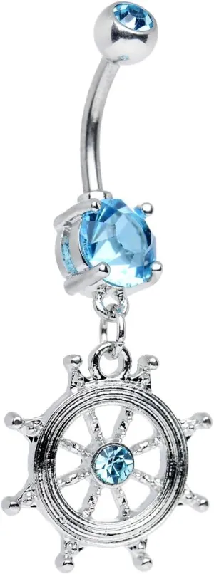 Body Candy Brilliant Blue Shimmering Sailor Captain Wheel Dangle Belly Ring