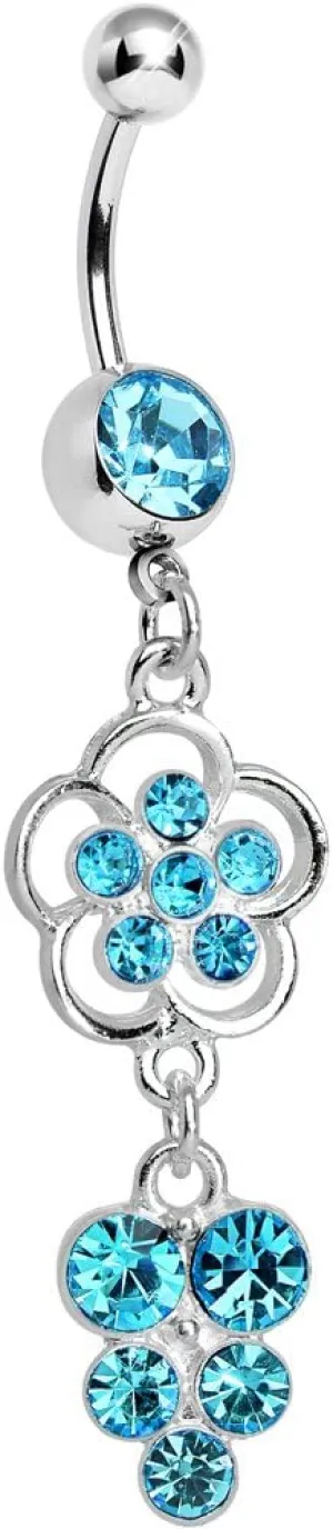 Body Candy Brilliant Blue Splendid Flower Dew Drops Dangle Belly Ring