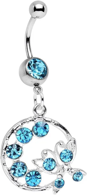 Body Candy Stainless Steel Brilliant Blue Butterfly Dangle Belly Ring