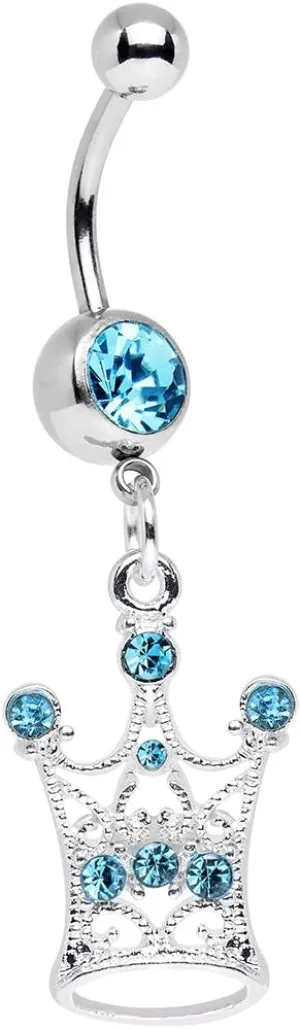 Body Candy Stainless Steel Brilliant Blue Crown Dangle Belly Ring