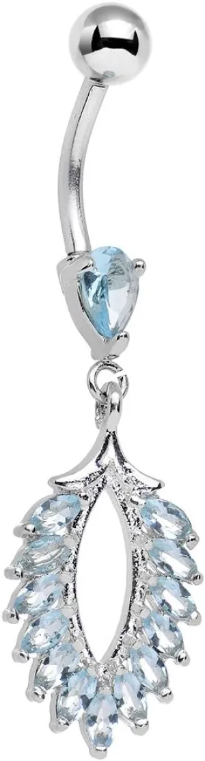 Body Candy Stainless Steel Brilliant Blue Marquise Palm Dangle Belly Ring