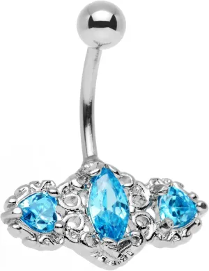 Body Candy Stainless Steel Brilliant Blue Triple Accent Deco Frame Belly Ring