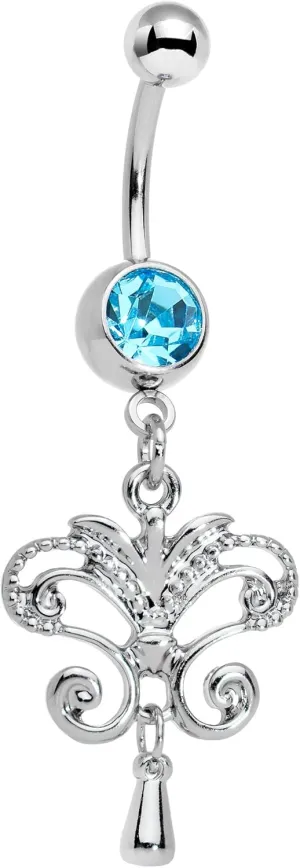 Body Candy Steel Brilliant Blue Accent Chandelier Double Dangle Belly Ring