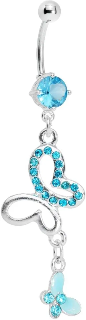Body Candy Womens Brilliant Blue Butterfly Duo Belly Ring