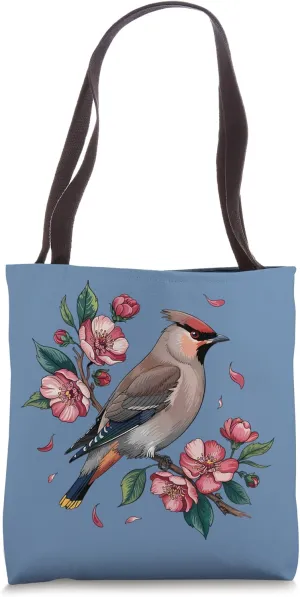 Bohemian Waxwing Bird with Blossoms Nature Art Tote Bag