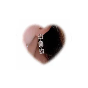 Boho Crystal Drop Earrings Square Crystal Earrings Rhinestone Bar Stud Earrings Sparkly Silver Cz Earrings Jewelry for Women and Girls Gifts