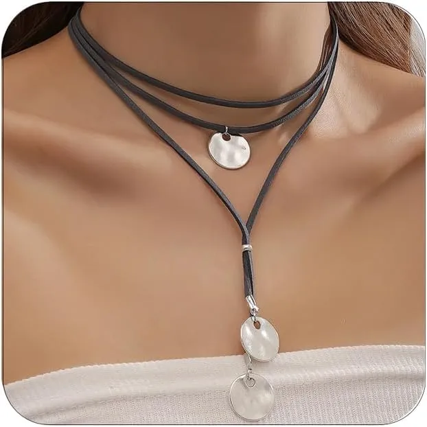 Boho Suede Necklace for Women Turquoise Western Necklaces Vintage Layered Suede Leather Choker Necklace
