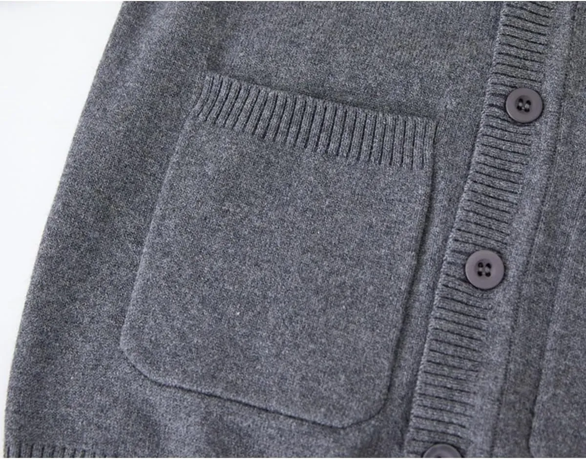 Boys V-Neck Cardigan Sweater with Pockets Classic Uniform Clothes for Kids