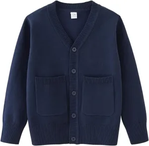 Boys V-Neck Cardigan Sweater with Pockets Classic Uniform Clothes for Kids