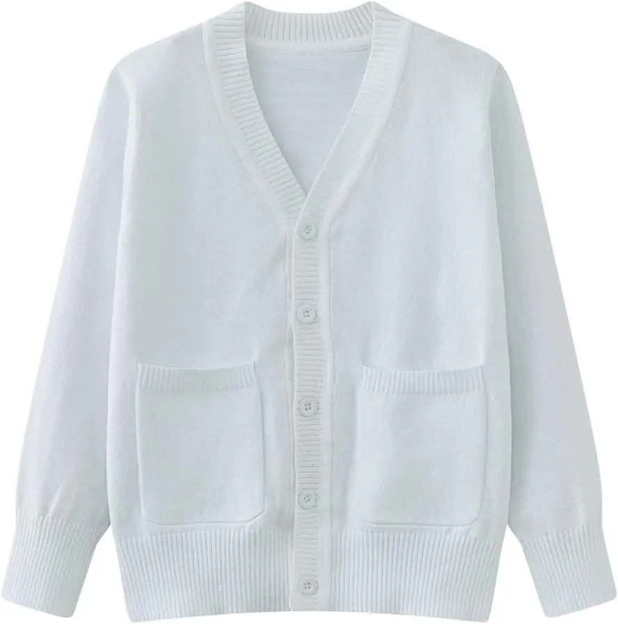 Boys V-Neck Cardigan Sweater with Pockets Classic Uniform Clothes for Kids