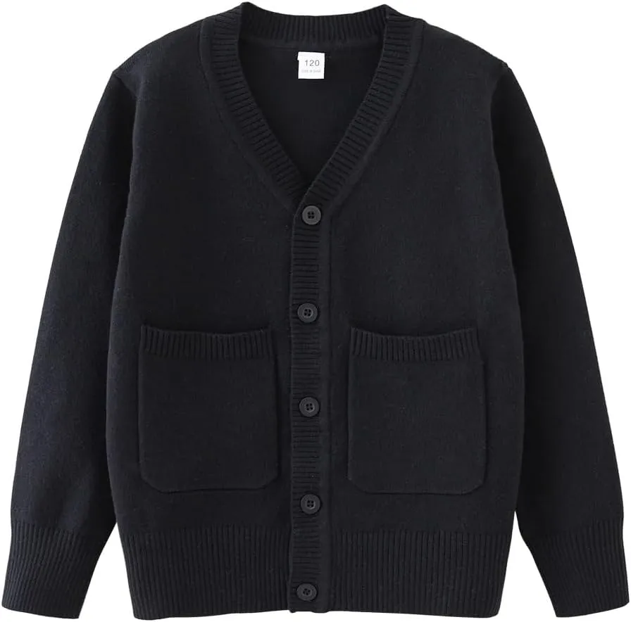 Boys V-Neck Cardigan Sweater with Pockets Classic Uniform Clothes for Kids