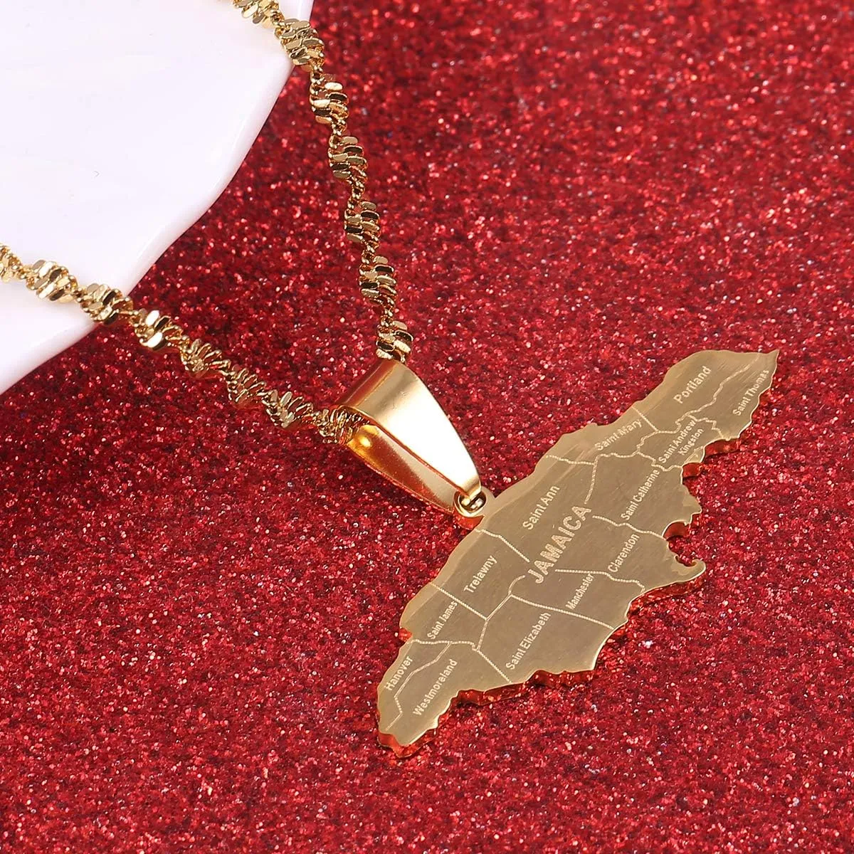 BR Gold Jewelry Stainless Steel Map of Jamaica With City Pendant Necklaces for Women