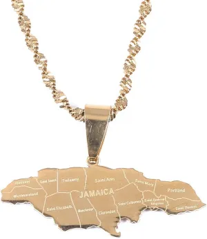 BR Gold Jewelry Stainless Steel Map of Jamaica With City Pendant Necklaces for Women