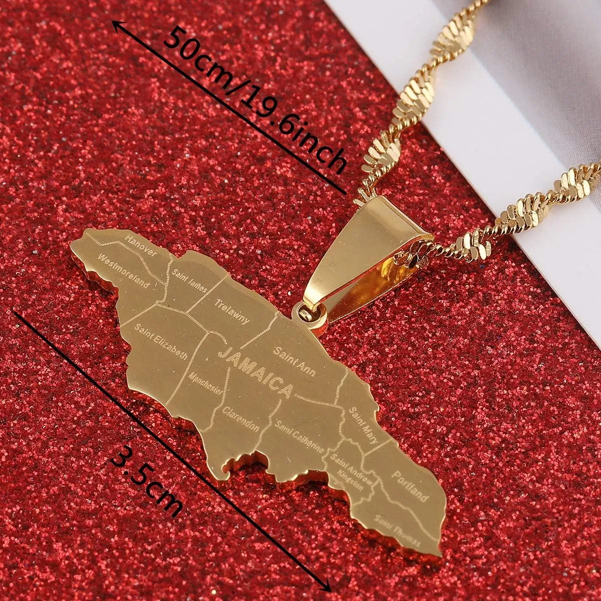 BR Gold Jewelry Stainless Steel Map of Jamaica With City Pendant Necklaces for Women