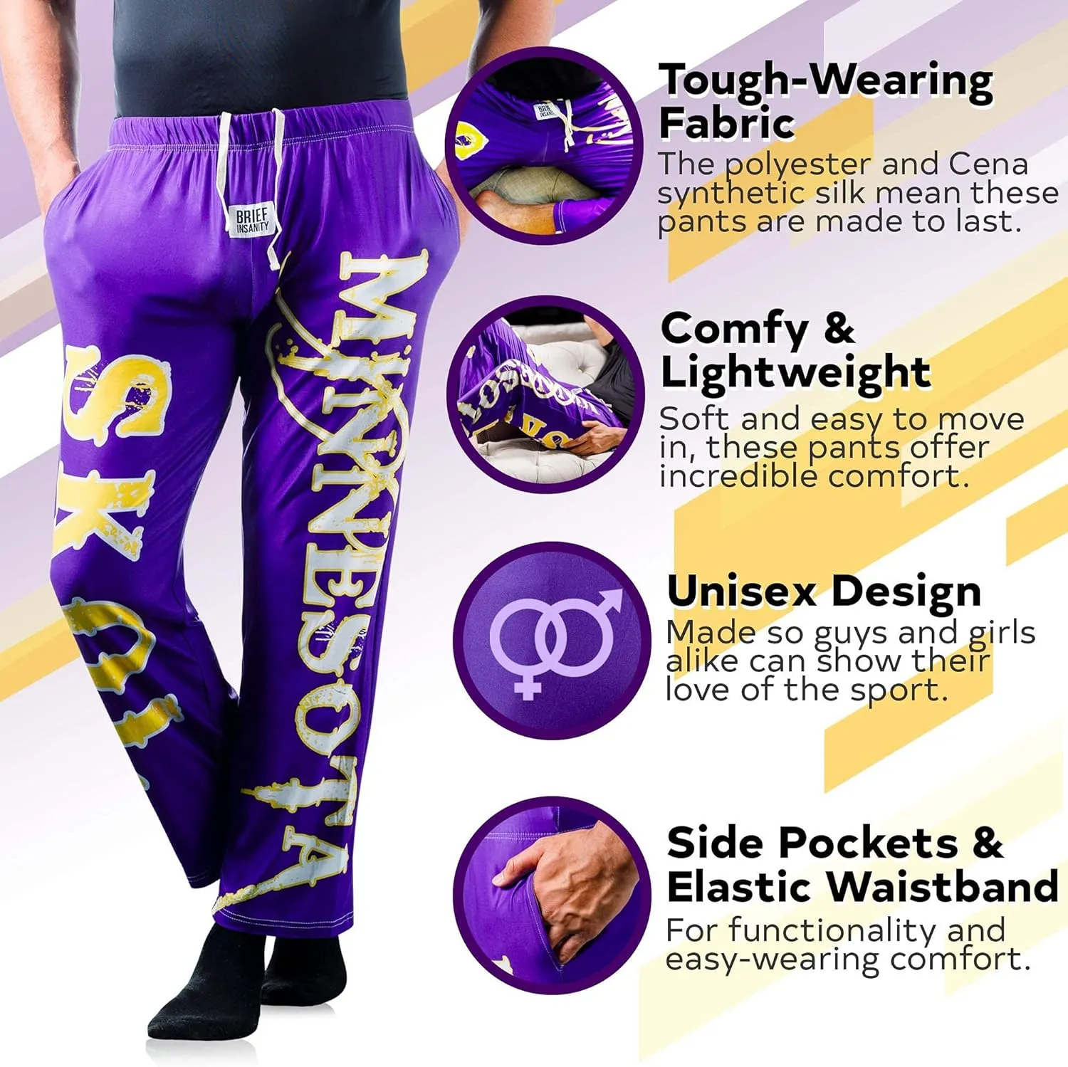 BRIEF INSANITY Minnesota Skol Football Pajama Lounge Pants | Comfortable Sleek PJ Bottoms