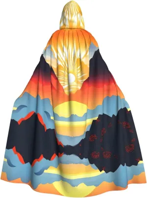 Bright sunrise Prints Hooded Cloak for Halloween, Role-playing, and Costume Parties - Comfortable and Durable