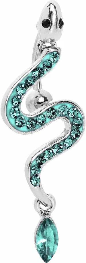 Brilliant Blue Paved Snake Top Mount Belly Ring