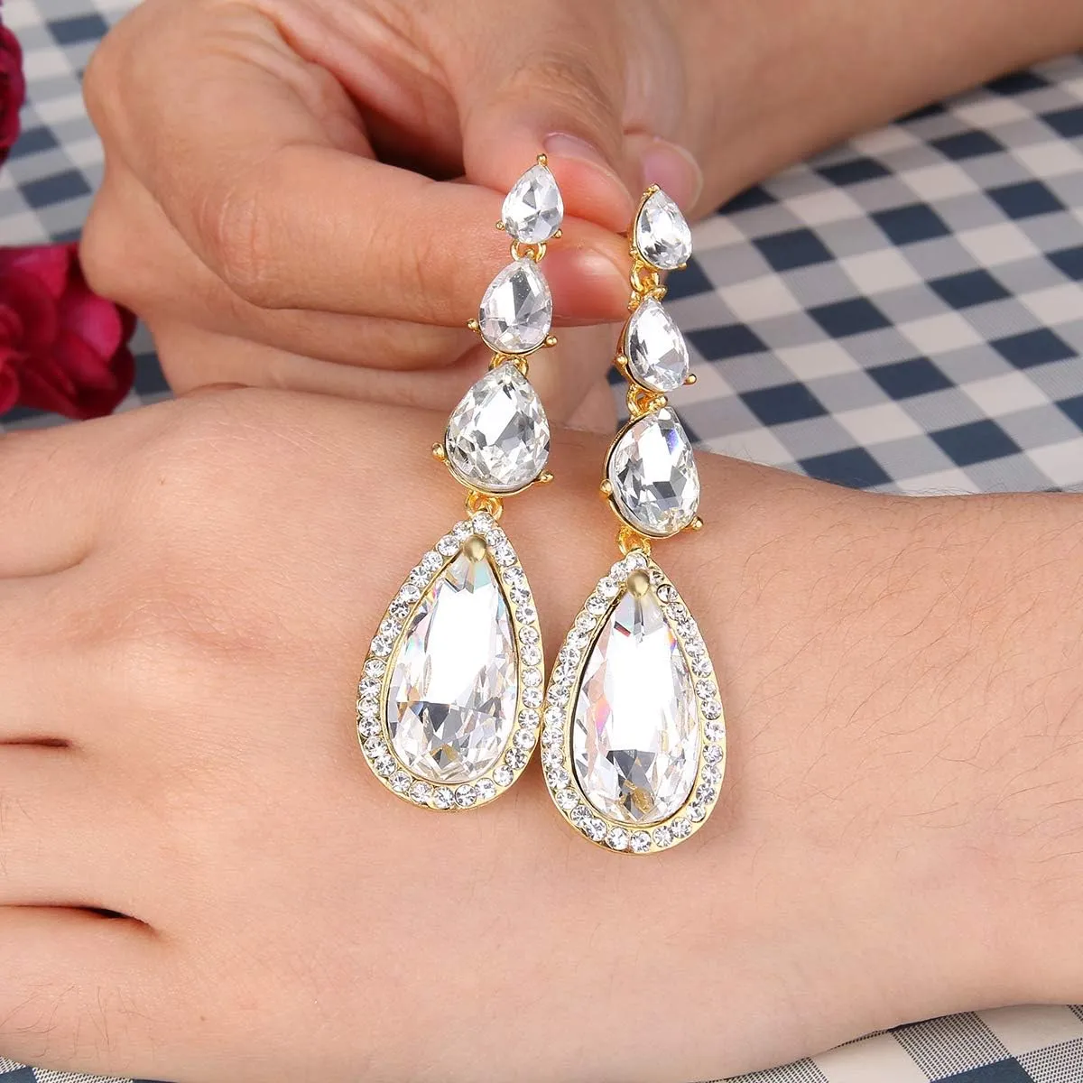 BriLove Women's Elegant Wedding Bridal Multi Teardrop Long Chandelier Dangle Earrings