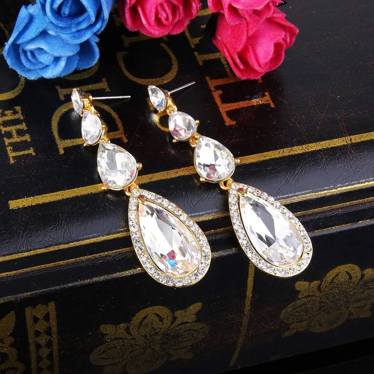 BriLove Women's Elegant Wedding Bridal Multi Teardrop Long Chandelier Dangle Earrings