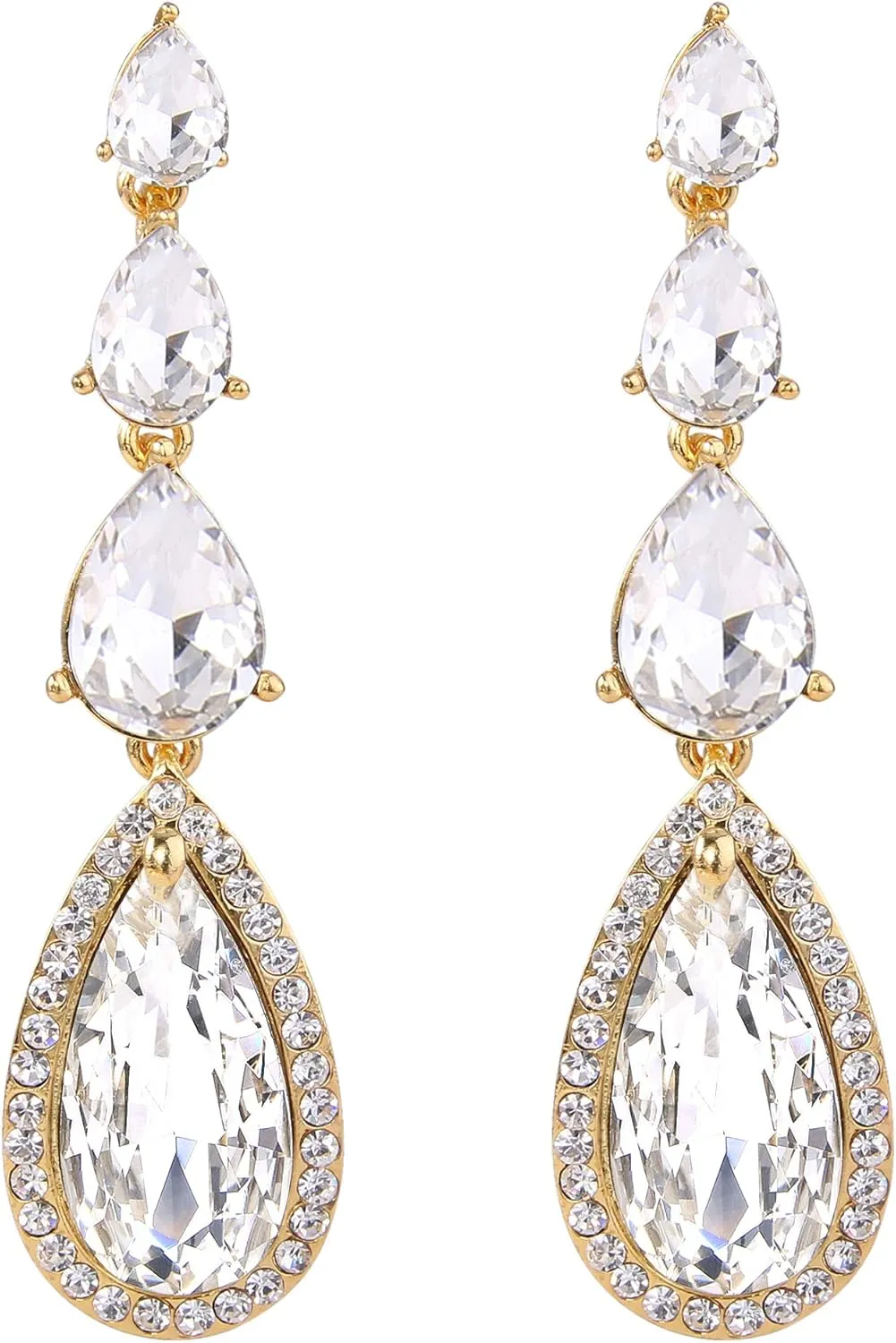 BriLove Women's Elegant Wedding Bridal Multi Teardrop Long Chandelier Dangle Earrings