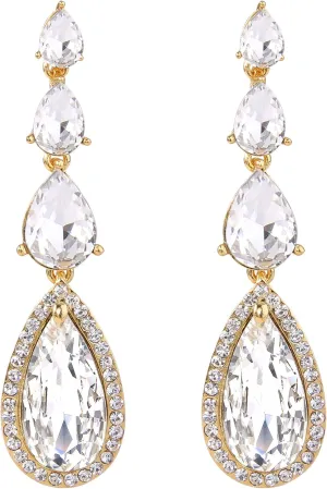 BriLove Women's Elegant Wedding Bridal Multi Teardrop Long Chandelier Dangle Earrings