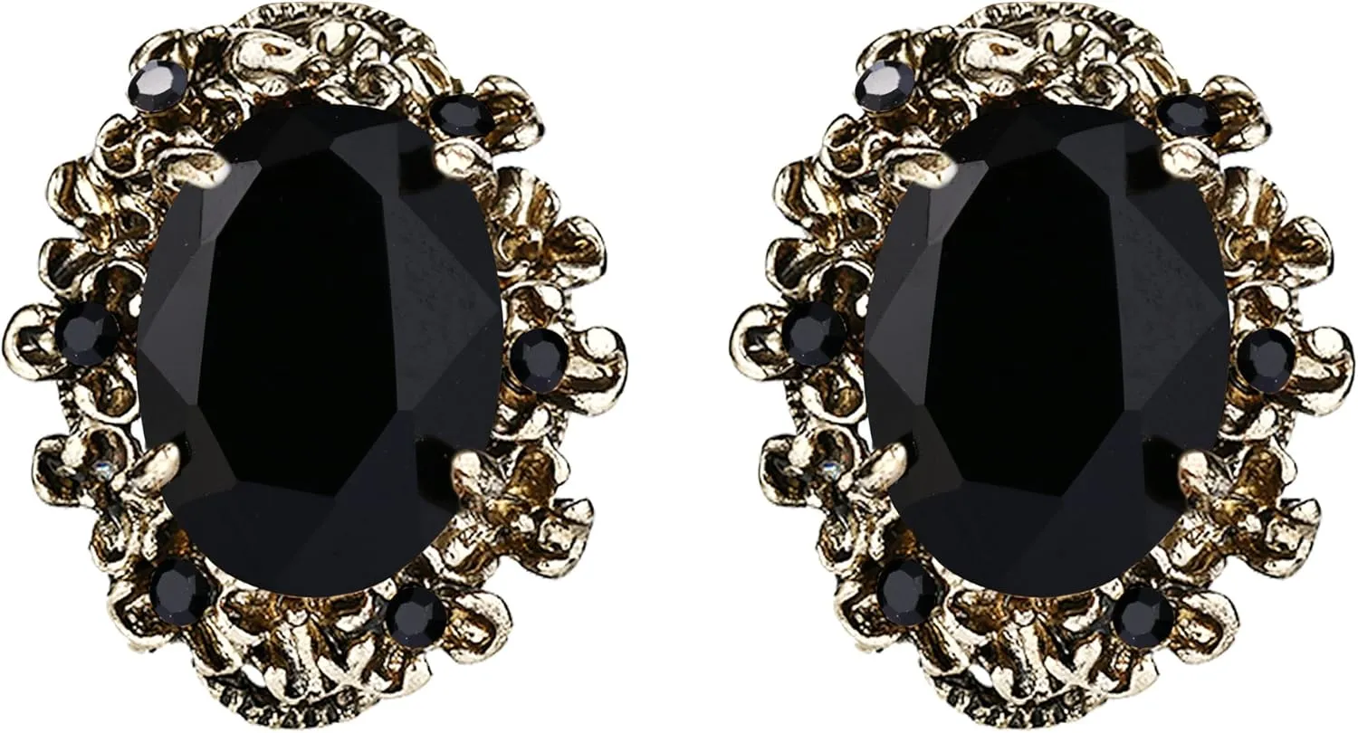 BriLove Women's Victorian Style Crystal Floral Scroll Cameo Inspired Oval Stud Earrings