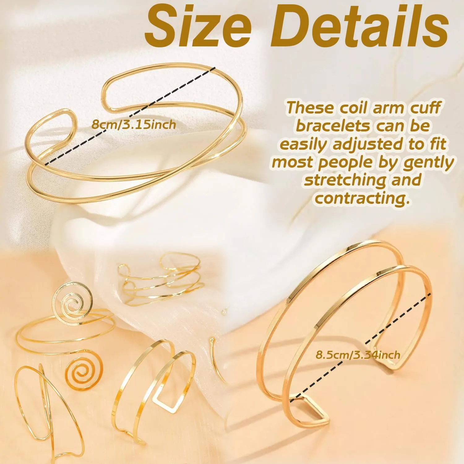 BROCC 9PCS Gold Arm Cuff Bangle Bracelets for Women Bangle Armband Coil Swirl Upper Armlet Arm Cuff Bracelets Simple Adjustable Armband Jewelry Set