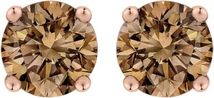 Brown Round Brilliant Cut Diamond Earring Studs in 14K White Gold (1/4 cttw)