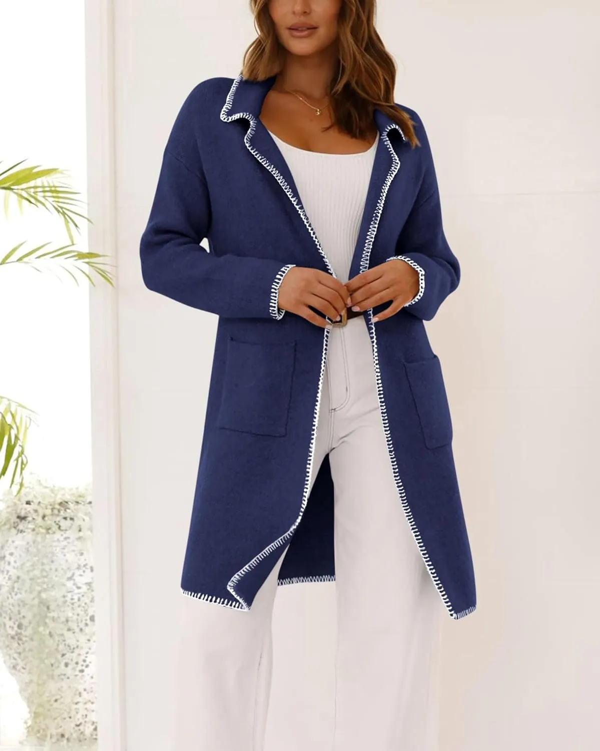 BTFBM Women's Open Front Cardigan Lapel Coatigan Lady 2024 Fall Winter Jacket Outwear Long Sweater Blazer with Pockets