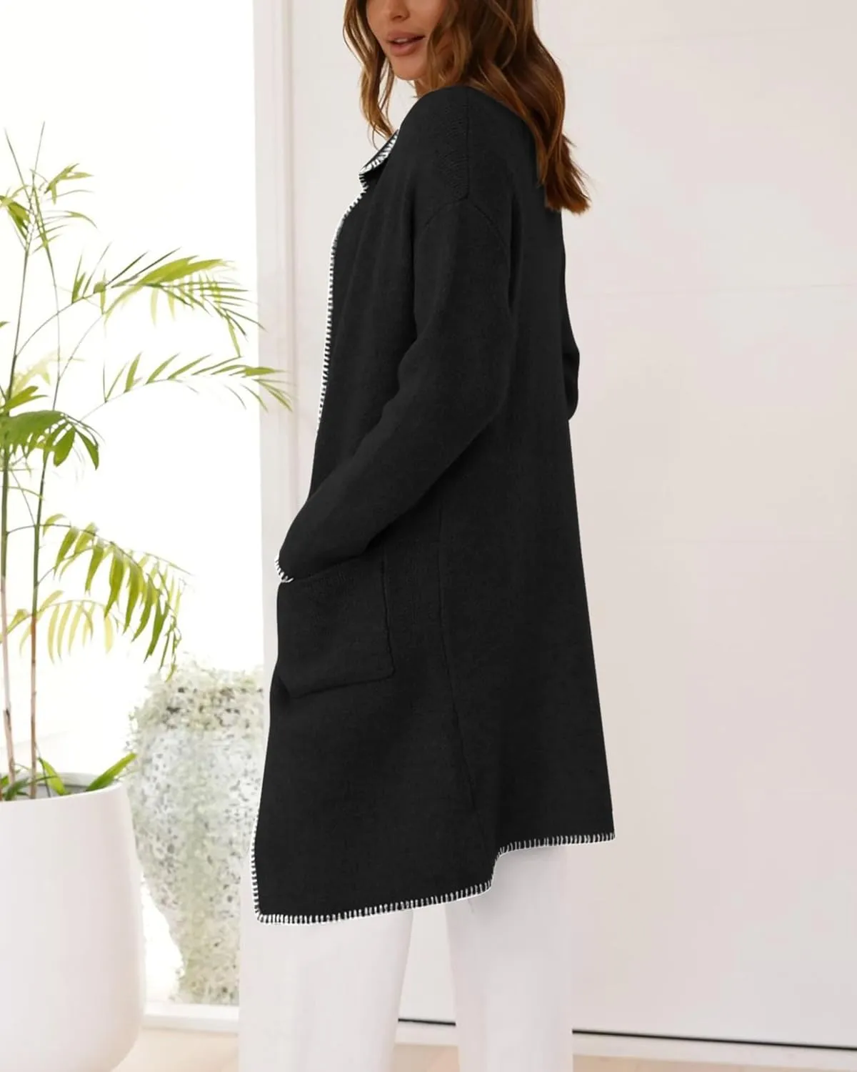 BTFBM Women's Open Front Cardigan Lapel Coatigan Lady 2024 Fall Winter Jacket Outwear Long Sweater Blazer with Pockets