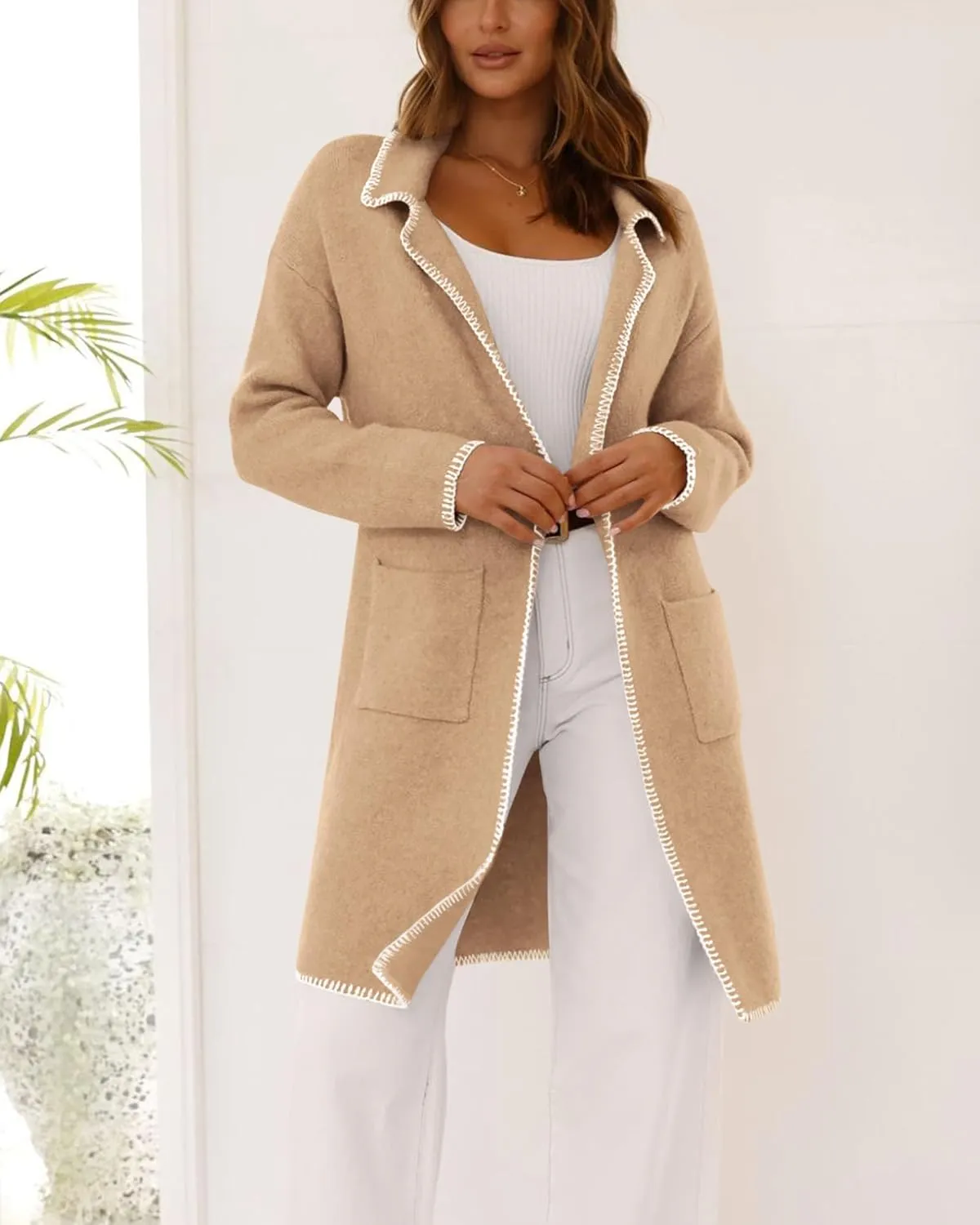 BTFBM Women's Open Front Cardigan Lapel Coatigan Lady 2024 Fall Winter Jacket Outwear Long Sweater Blazer with Pockets