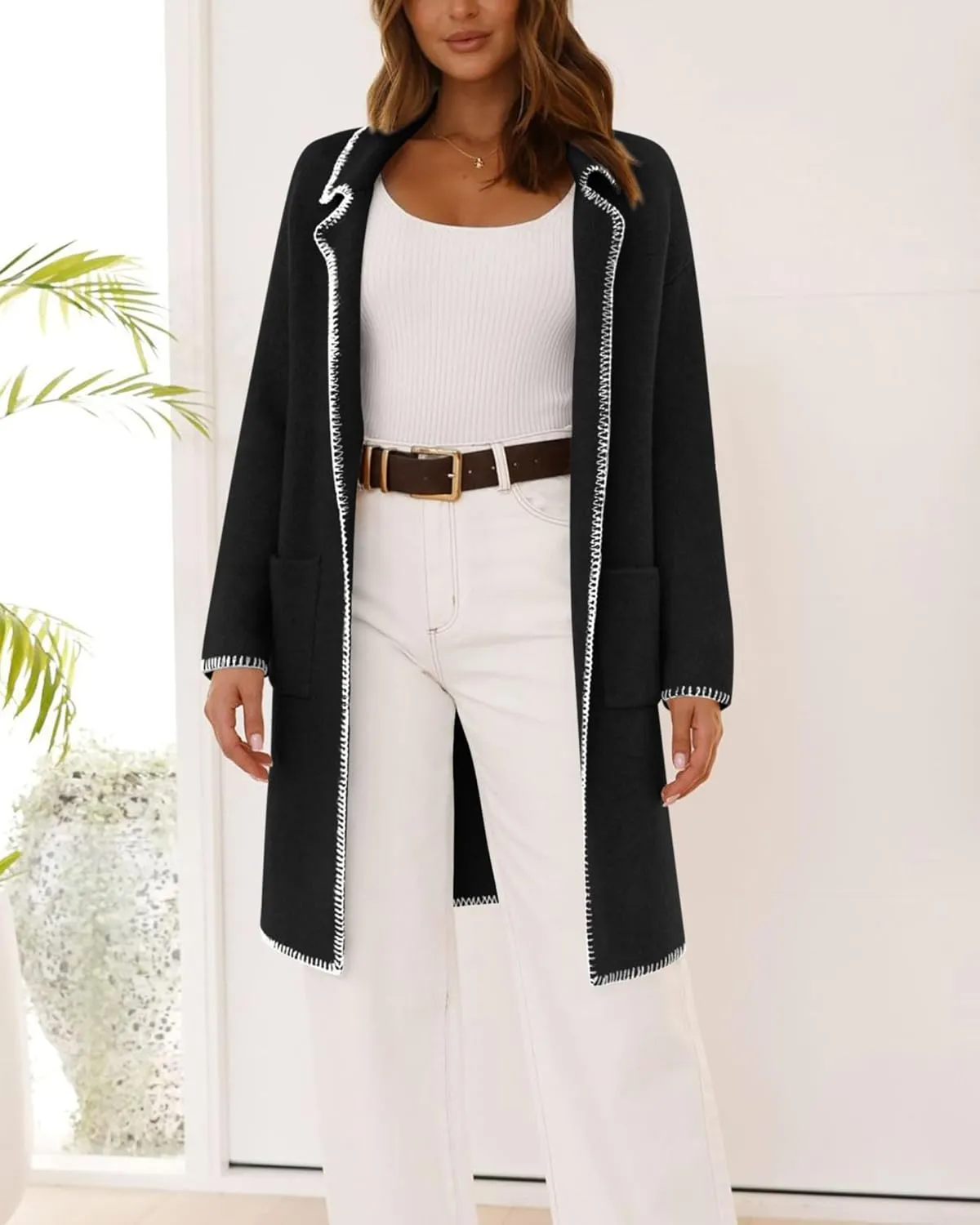 BTFBM Women's Open Front Cardigan Lapel Coatigan Lady 2024 Fall Winter Jacket Outwear Long Sweater Blazer with Pockets